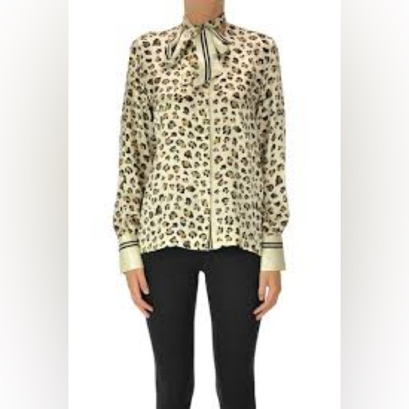 CALIBAN Animal Print Silk Shirt In Cream - Picture 1 of 9